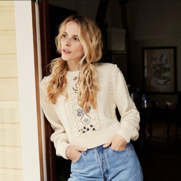 Doen Sweaters - Dôen RARE Forget-Me-Not Sweater in Cream Size M